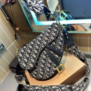 Dior Blue and Cream Saddle Bag